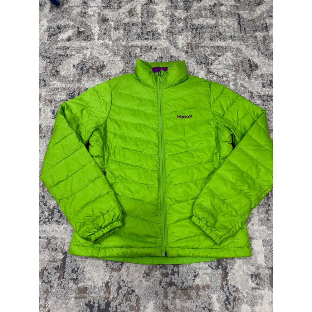 Marmot Mens 700 Fill Down Puffer‎ Jacket Lime Green Purple S Small Zip Up
